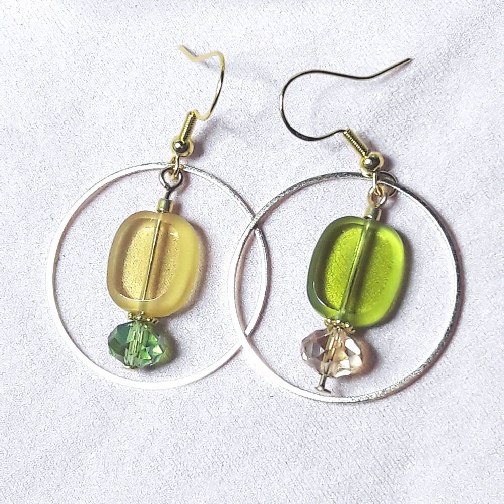 NEW Earrings Green amber earrings Harlequin earrings hoop dangles Gree 525#fs-